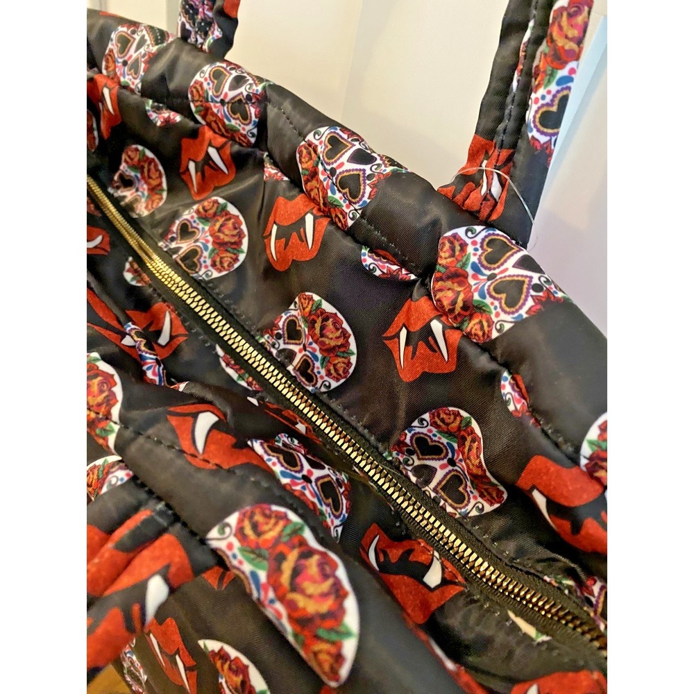 Betsey Johnson Sugar Skull Fangs Lips Quilted Purse Bag Tote NWT - Picture 5 of 7